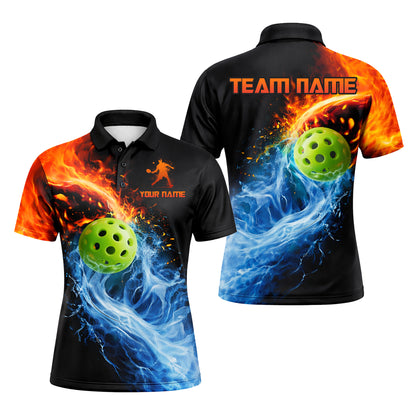 Men's Pickleball Polo Shirt Custom Name Team Fire Water
