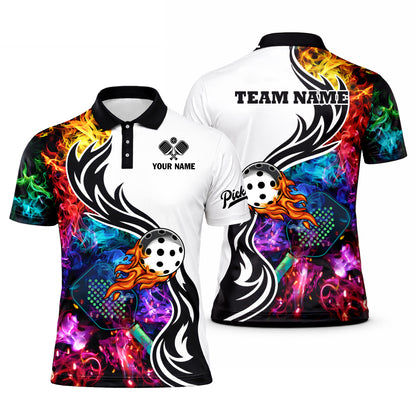 Custom Pickleball Polo Shirt Flame Ball Graphic Personalized Name Team Sports Shirt Breathable Performance
