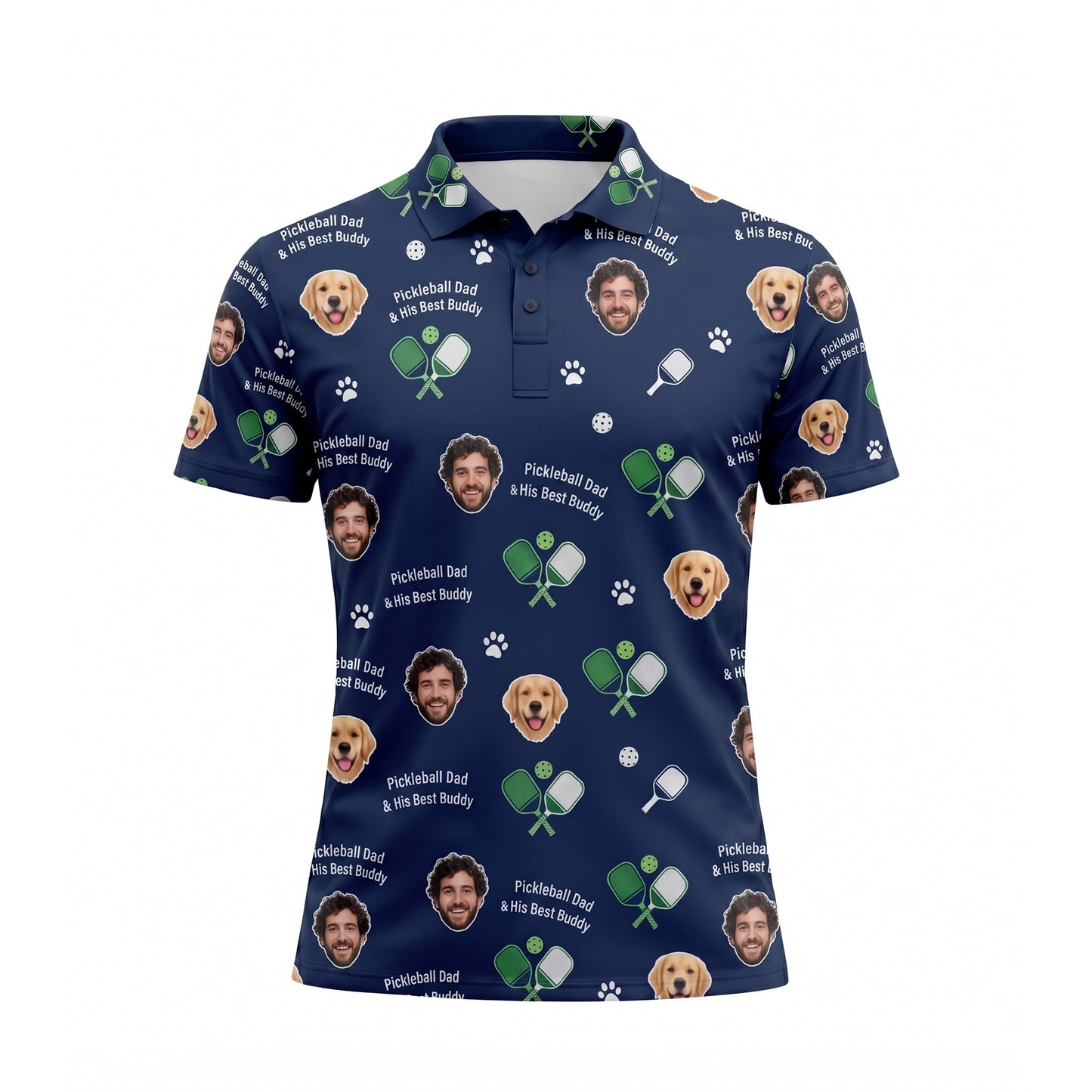 Custom Photo Pickleball Dad & Dog Polo Shirt Navy