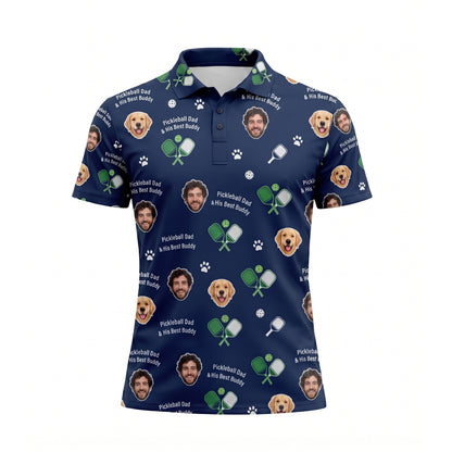 Custom Photo Pickleball Dad & Dog Polo Shirt Navy