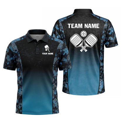 Custom Pickleball Polo Shirt Blue Camo Gradient Personalized Team Shirt Performance Polo