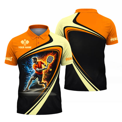 Pickleball Polo Shirt Custom Name Performance Sport Shirt Fire Ice Player Design Unisex