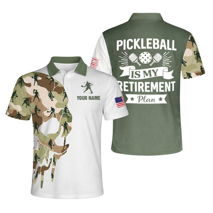 Pickleball Skull Camo Polo Shirt Personalized Name USA Flag Performance Shirt