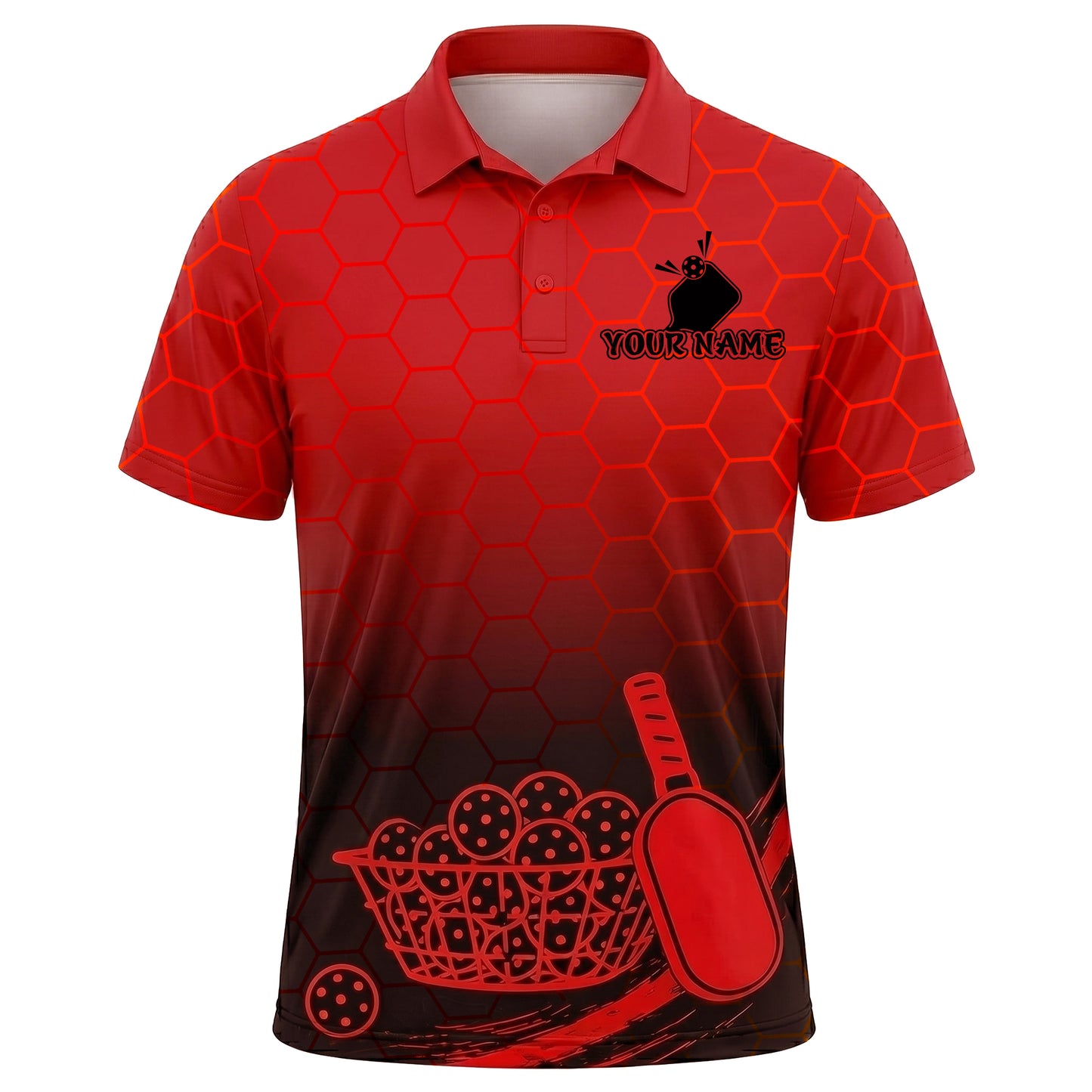 Custom Pickleball Red Hex Polo Shirt
