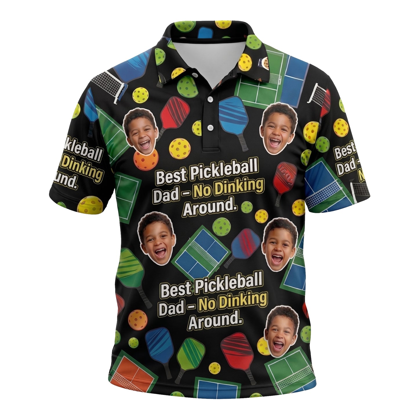 Custom Kid Photo Best Pickleball Dad Polo Black