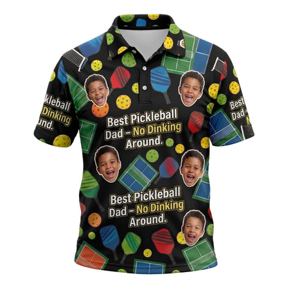 Custom Kid Photo Best Pickleball Dad Polo Black
