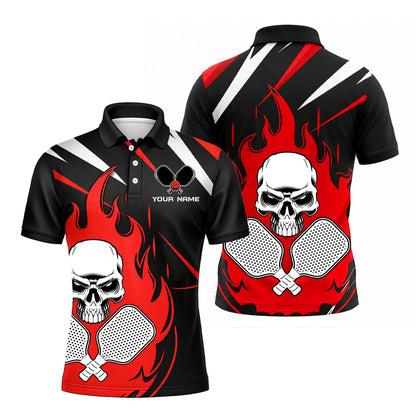 Custom Pickleball Polo Shirt Skull Flame Design Personalized Name Team Shirt Performance Sports Polo