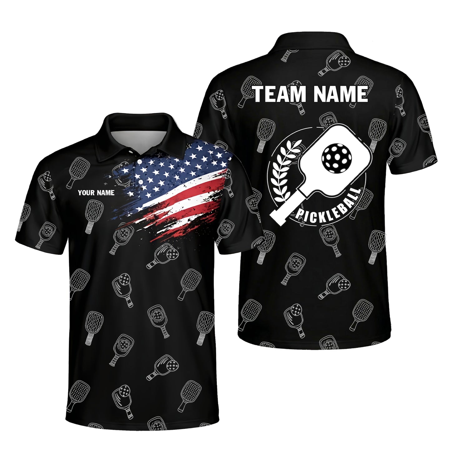 Personalized Pickleball Polo Shirt Custom Name USA Flag Performance Shirt