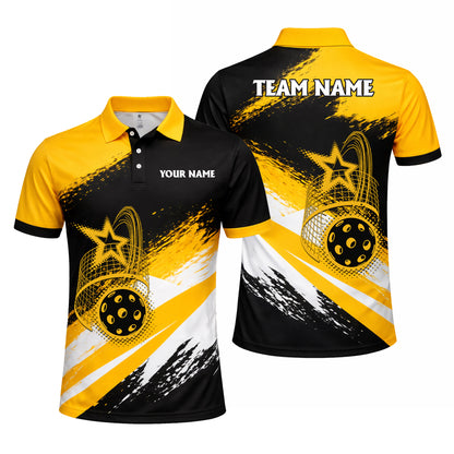 Personalized Pickleball Polo Shirt Custom Name Team Sport Black Yellow Performance Shirt