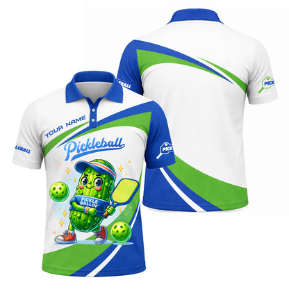 Personalized Pickleball Polo Shirt Funny Pickle Ballin Cactus Graphic Custom Name Sport Performance Tee