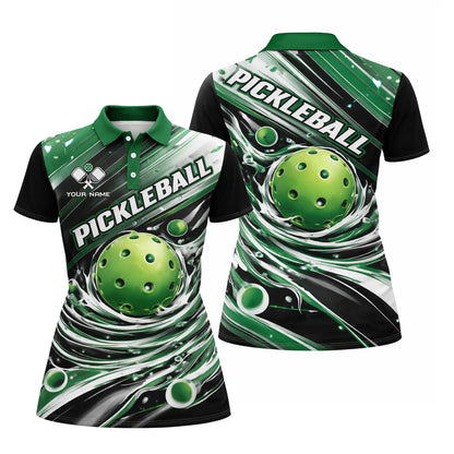 Pickleball Polo Shirt Custom Name Green Dynamic Ball Splash Design Unisex Sports Shirt