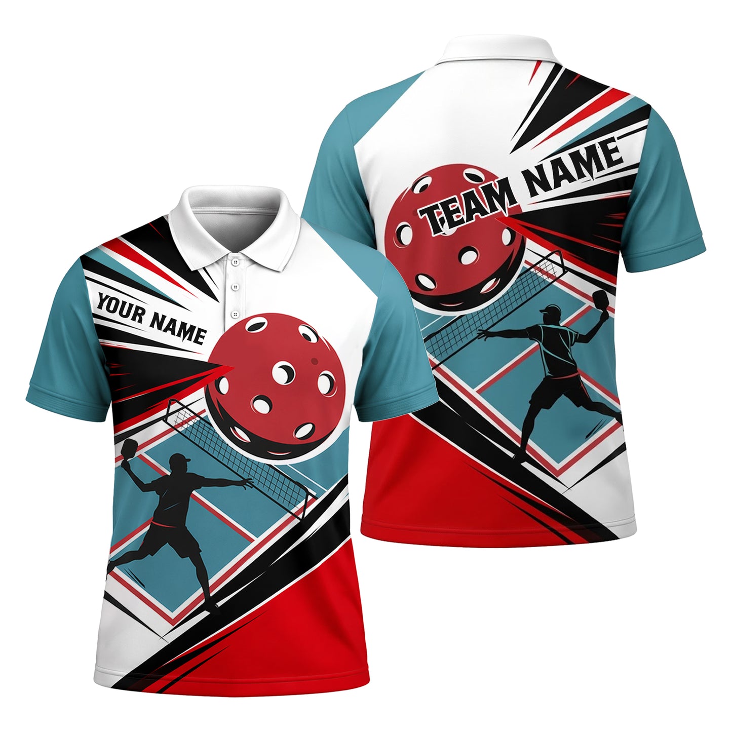 Men's Pickleball Polo Shirt Personalized Name Team Custom Short Sleeve Athletic Golf Polo Teal Red White Black Player Print