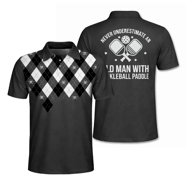 Pickleball Polo Shirt Funny Old Man Quote Argyle Pattern Performance Short Sleeve Shirt