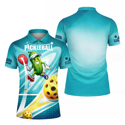 Pickleball Funny Cartoon Pickle Player Polo Shirt Custom Name Sport All Over Print Breathable Unisex Shirt
