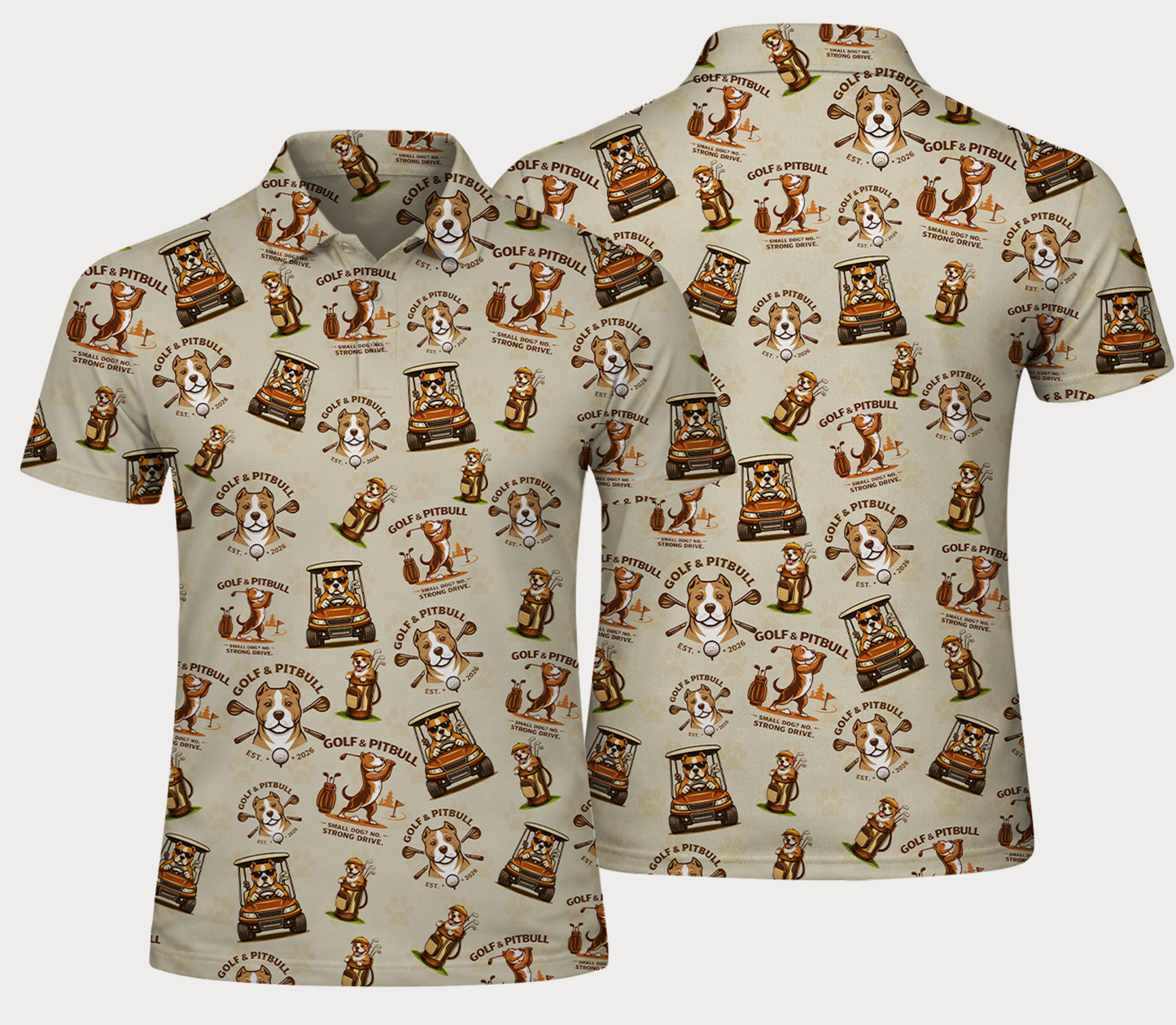 Golf Pitbull Pattern Polo Shirt Funny Dog Golfer All Over Print Performance Polo Black