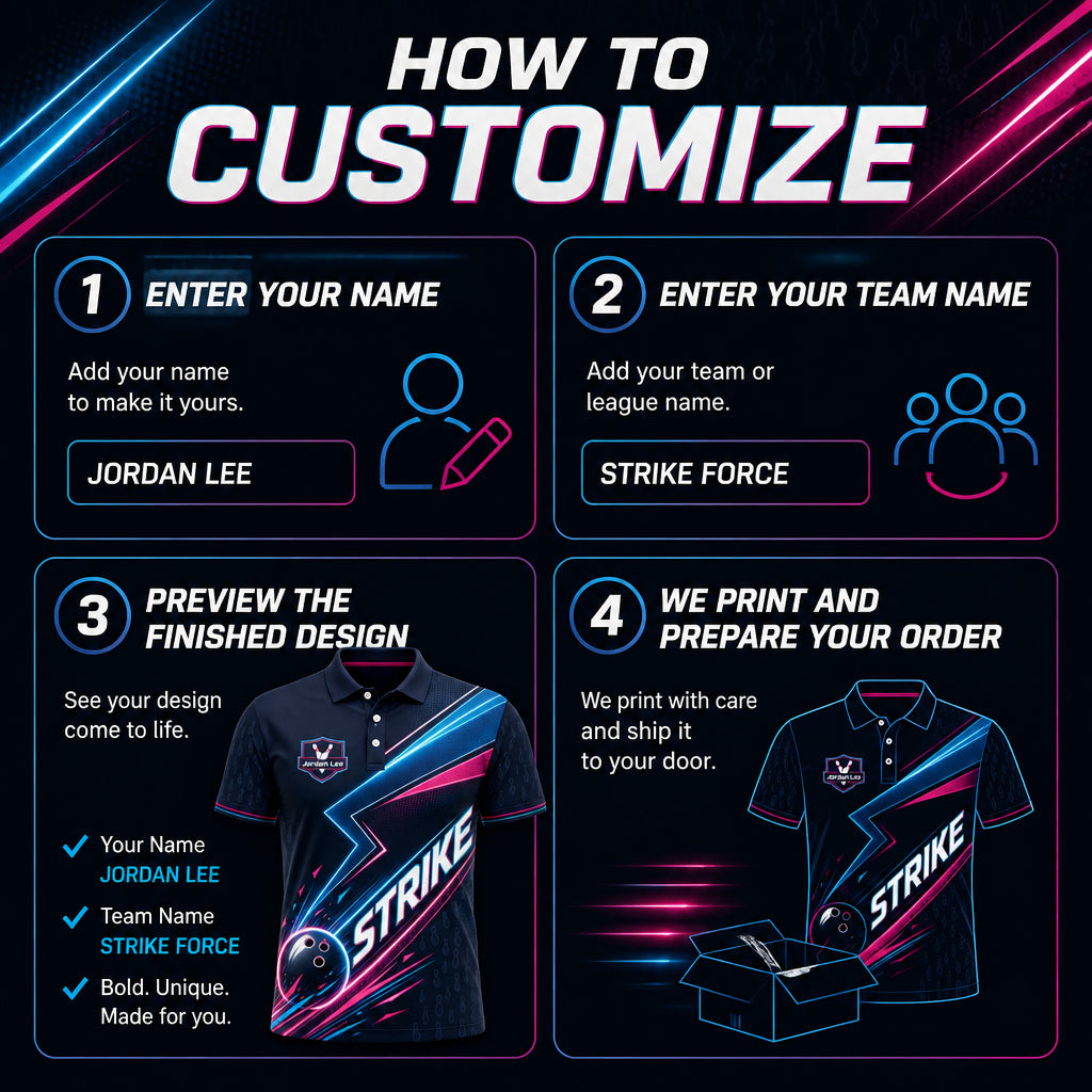 Custom Bowling STRIKE Neon AOP Polo - How to customize