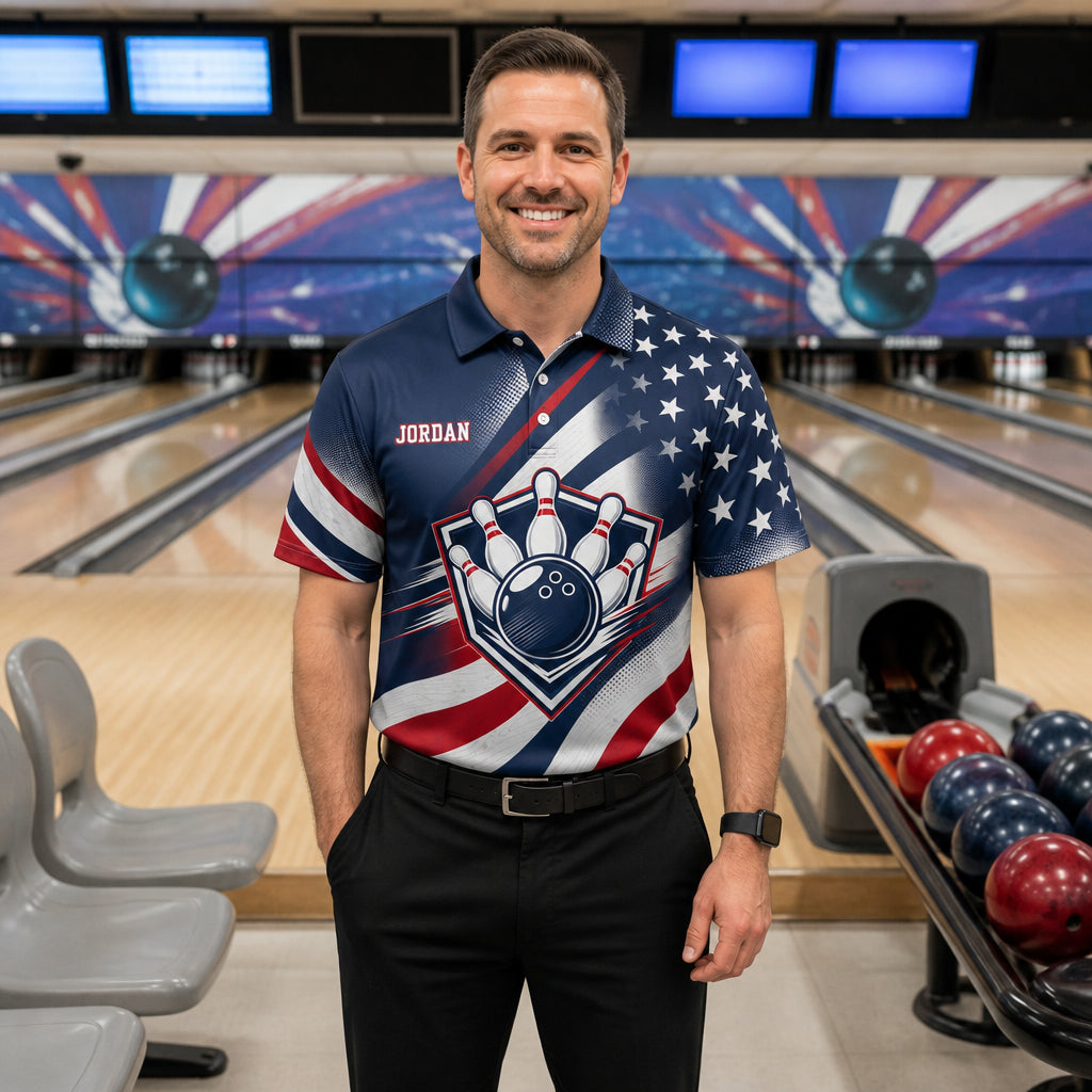 Patriotic Bowling Team Polo — Custom Name & Team - Lifestyle 1