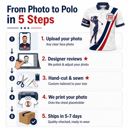 America 250 Patriotic Golf Polo – Personalized Name - How it is made