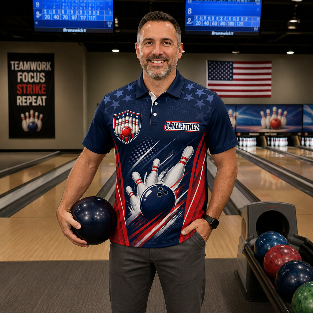 Patriotic Bowling Team Polo – Custom Team & Player Name - Lifestyle 2