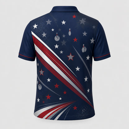 Patriotic Bowling Team AOP Polo – Custom Name & Team - Back view