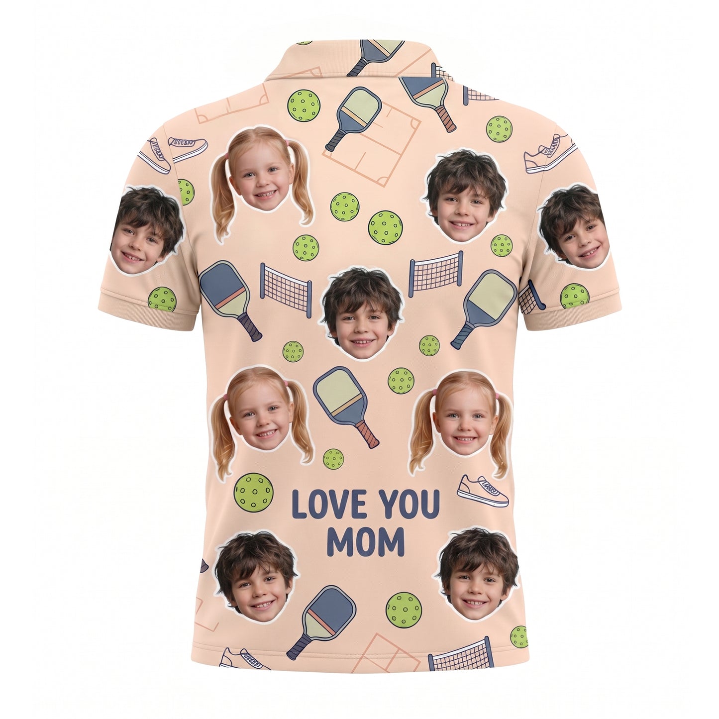Love You Mom Custom Kids Photo Pickleball Polo Peach