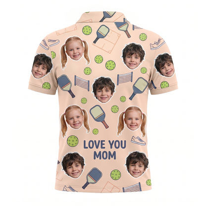 Love You Mom Custom Kids Photo Pickleball Polo Peach