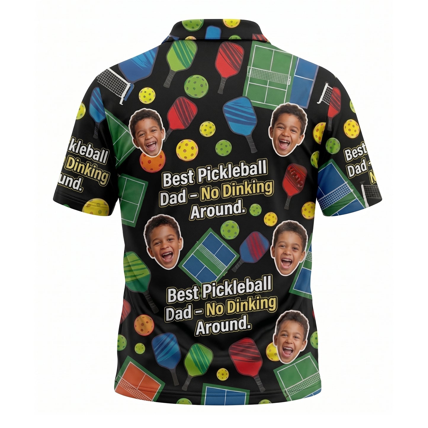 Custom Kid Photo Best Pickleball Dad Polo Black
