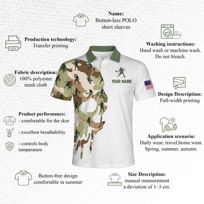 Pickleball Skull Camo Polo Shirt Personalized Name USA Flag Performance Shirt