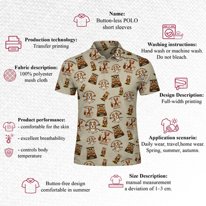 Golf Pitbull Pattern Polo Shirt Funny Dog Golfer All Over Print Performance Polo Black