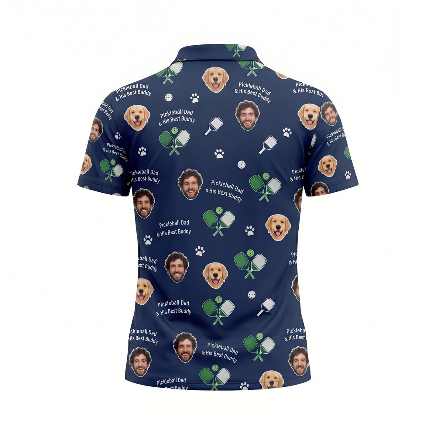 Custom Photo Pickleball Dad & Dog Polo Shirt Navy