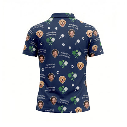 Custom Photo Pickleball Dad & Dog Polo Shirt Navy