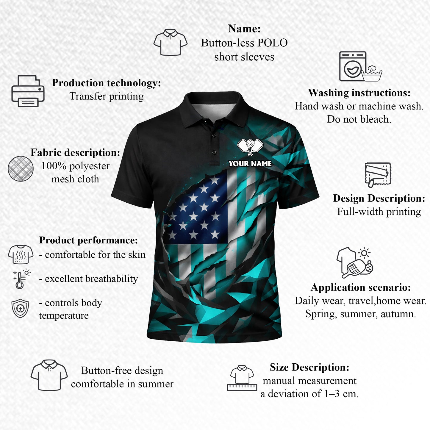 Personalized Pickleball Polo Shirt USA Flag Style Custom Name Team Shirt Breathable Performance Top