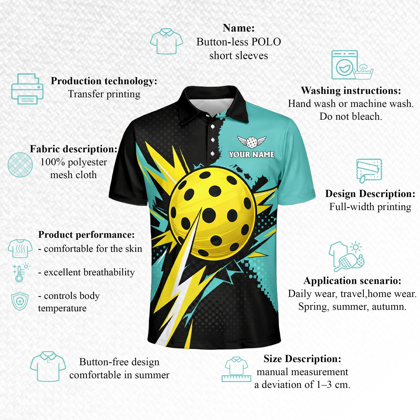 Custom Pickleball Polo Shirt Personalized Name Team Jersey Breathable Mesh Sports Shirt