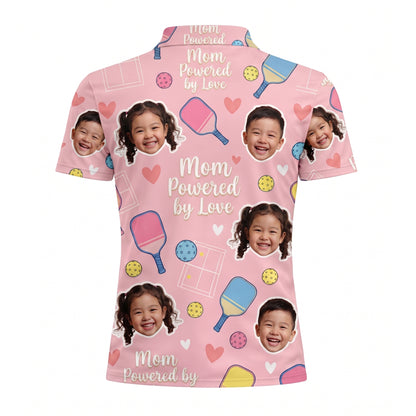 Mom Powered by Love Pickleball Custom Photo Polo Pink