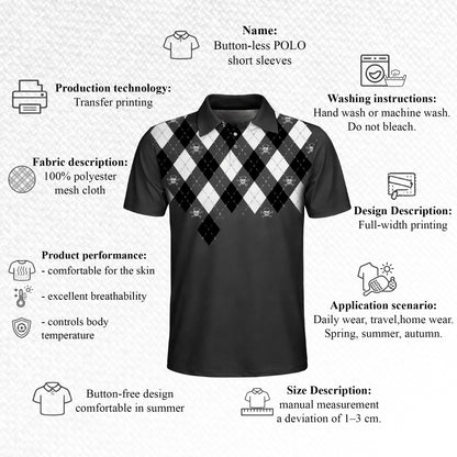 Pickleball Polo Shirt Funny Old Man Quote Argyle Pattern Performance Short Sleeve Shirt
