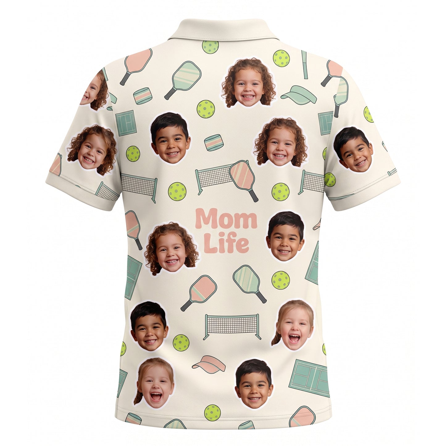 Mom Life Custom Kids Face Pickleball Womens Polo Cream