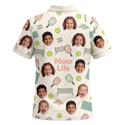 Mom Life Custom Kids Face Pickleball Womens Polo Cream