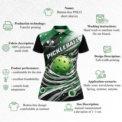 Pickleball Polo Shirt Custom Name Green Dynamic Ball Splash Design Unisex Sports Shirt