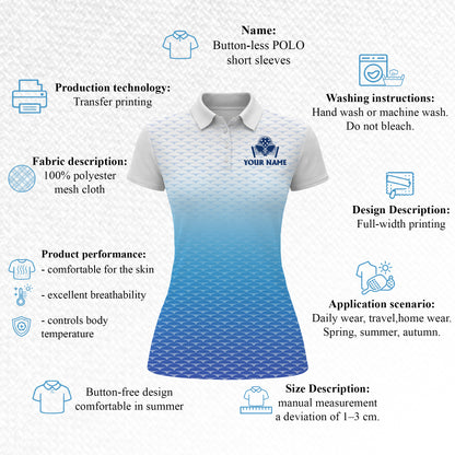 Women s Pickleball Polo Shirt Gradient Blue Pattern Custom Name Team Shirt Breathable Performance