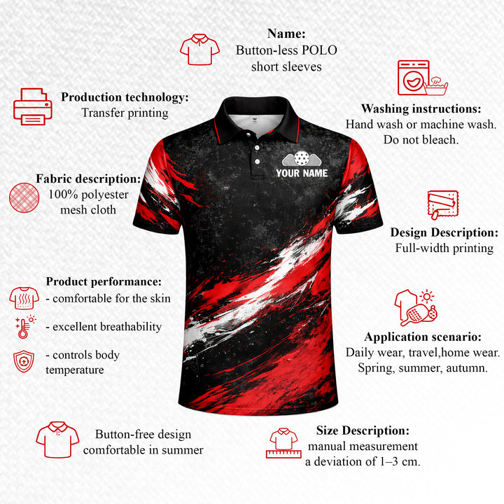 Pickleball Polo Shirt Custom Name Team Pickleball Shirt Red Black Sport Performance Polo