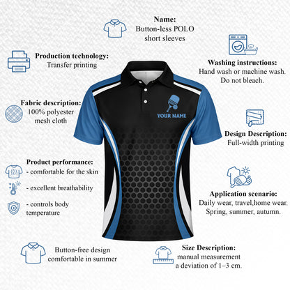 Custom Pickleball Polo Shirt Personalized Team Name Performance Black Blue Shirt Unisex