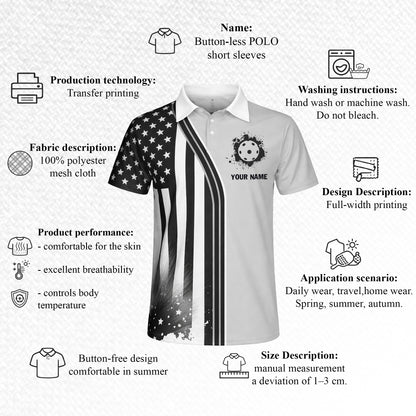 USA Flag Pickleball Polo Shirt Custom Name Funny Real Man Stay Out Of The Kitchen Graphic Performance Unisex Shirt