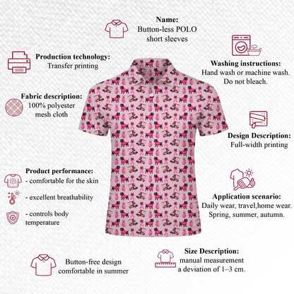 Pink Golf Polo Shirt with Dog Print – Breast Cancer Awareness Ribbon All Over Print Polo
