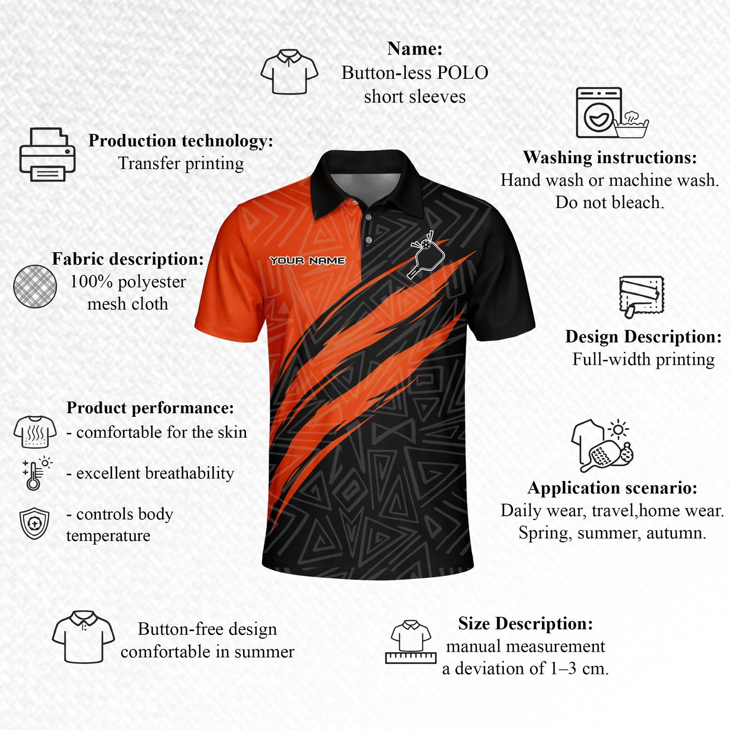 Custom Pickleball Polo Shirt Black Orange Performance Team Name Personalized Unisex Sports Polo