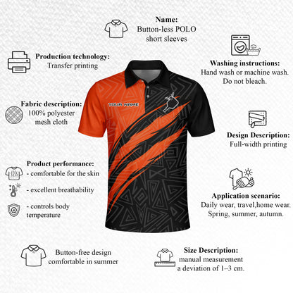 Custom Pickleball Polo Shirt Black Orange Performance Team Name Personalized Unisex Sports Polo