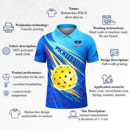 Personalized Pickleball Polo Shirt Custom Name Breathable Sport Performance Shirt
