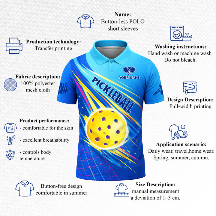 Personalized Pickleball Polo Shirt Custom Name Breathable Sport Performance Shirt