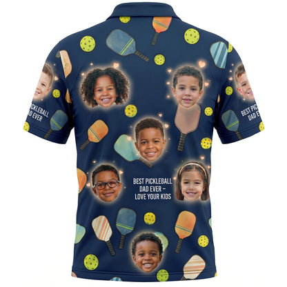 Best Pickleball Dad Ever Custom Kids Face Polo Navy