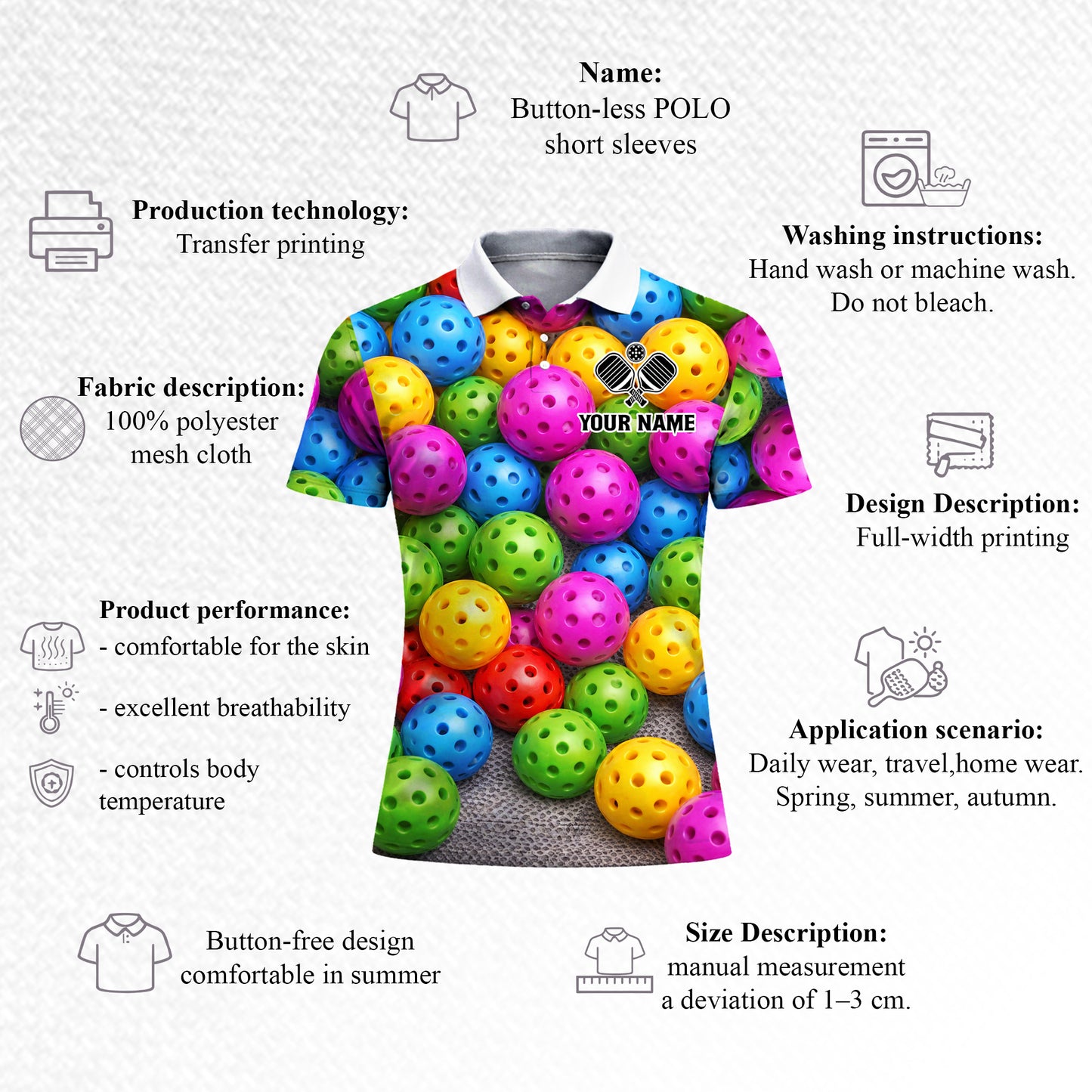 Personalized Pickleball Polo Shirt for Men, Custom Name & Team Colorful Pickleball Balls 3D Print Short Sleeve Golf Polo
