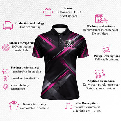 Custom Team Pickleball Polo Shirt Personalized Name Skull Paddle Sport Shirt Black Pink Performance Polo